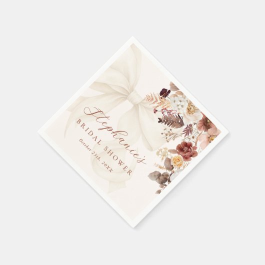 Fall Floral White Bow Brautparty Serviette (Ecke)