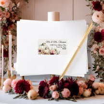 Fall Floral White Pumpkin Burgundy Rücksendeadress