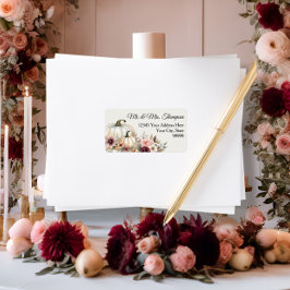 Fall Floral White Pumpkin Burgundy Rücksendeadress Adressaufkleber