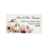 Fall Floral White Pumpkin Burgundy Rücksendeadress Adressaufkleber (Vorne)