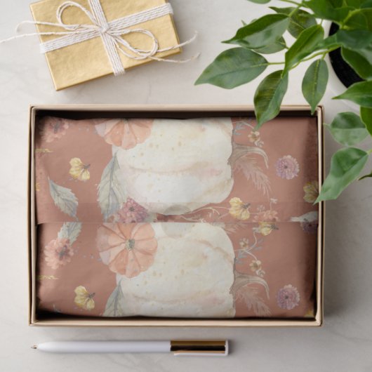 Fall Floral White Pumpkin Mushroom Rust Dekoupage Seidenpapier (Geschenk)
