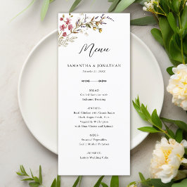 Fall Floral Wildflowers Wedding Reception Menu Menükarte