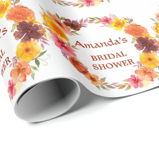 Fall Floral Wreath Brautparty Geschenkpapier (Rolleneckpunkt)