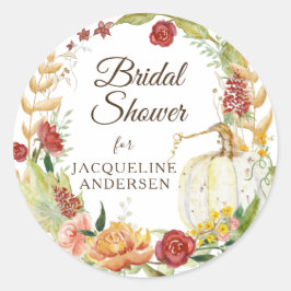 Fall Floral Wreath White Pumpkin Brautparty Runder Aufkleber