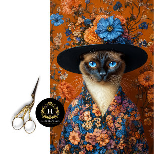 Fall florale Siam-Katze in Dress Decoupage Seidenpapier