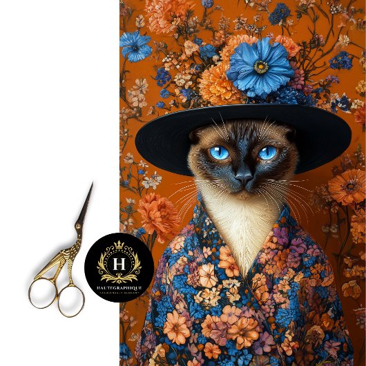 Fall florale Siam-Katze in Dress Decoupage Seidenpapier