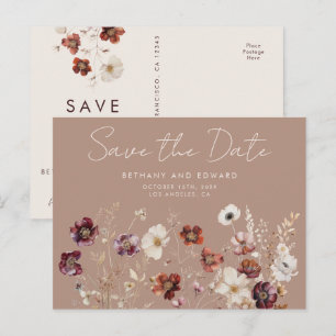 Fall florale Taupe Hochzeit Speichern Sie das Datu Postkarte