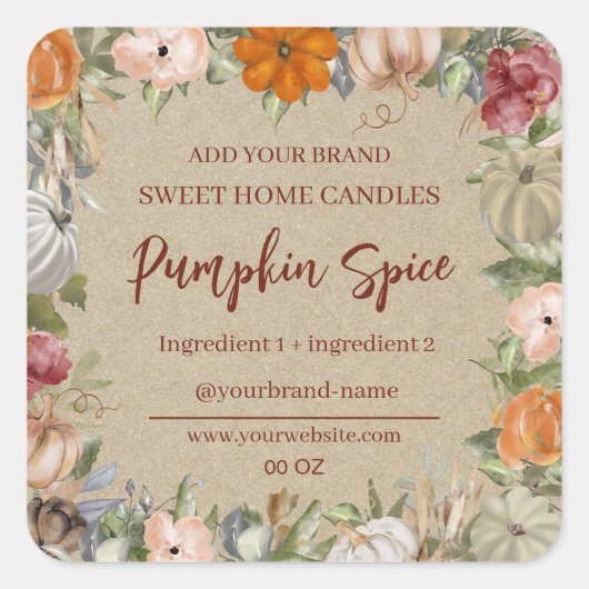 Fall Florales Papier Quadratischer Aufkleber (Vorderseite)