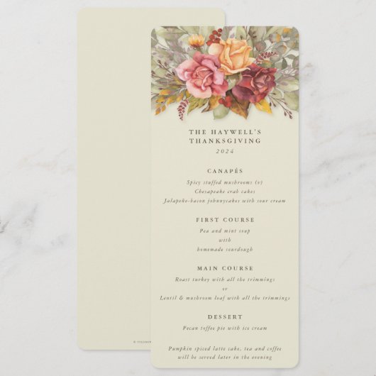Fall Florals Erntedank Flat 4 Course Menükarte (Vorne/Hinten)
