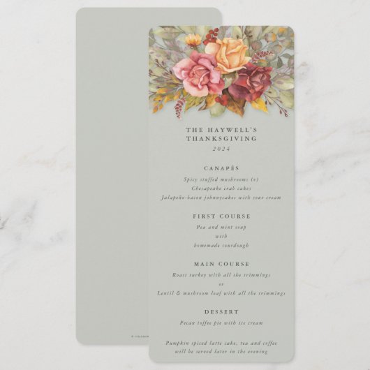 Fall Florals Erntedank Flat 4 Course Menükarte (Vorne/Hinten)
