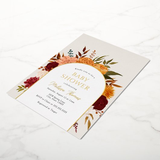 Fall Florals Mums Arch Babydusche Einladung (Gedreht)