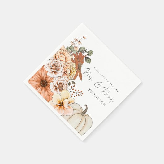 Fall Florals Pumpkin Glückwunsch Mr. Wedding Serviette (Ecke)