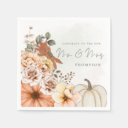 Fall Florals Watercolor Glückwunsch Mr. Wedding Serviette (Vorderseite)