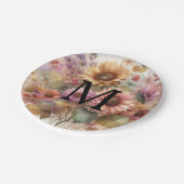 Fall flowers and sunflowers watercolor pastels pappteller (Schrägansicht)