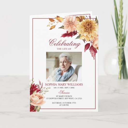 Fall Flowers Photo Memorial Funeral Programs Karte (Vorderseite)