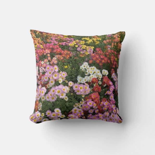 Fall Flowers pillow, orange, yellow, pink daisies Kissen (Vorderseite)