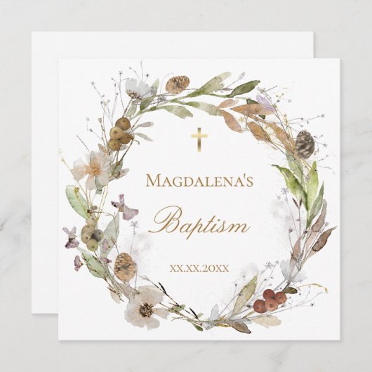 fall flowers wreath Baptism Invitation Einladung (Vorne/Hinten)