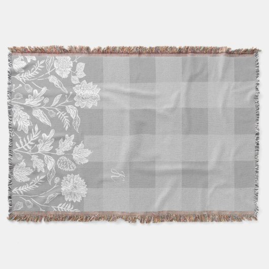 Fall Foliage Autumn Flowers & Foliage Grey Plaid Decke (Vorderseite)