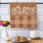 Fall Foliage Autumn Flowers & Foliage Orange Plaid Geschirrtuch<br><div class="desc">Fall in love with the perfect combination of beautiful fall foliage, autumn flowers, and cozy plaid with our fall-style cozy chic home decor tea towel. Personalize with your own unique monogram and transform your space into a cozy sanctuary for unforgettable Thanksgiving gatherings and fall home decorating. Illustrations are hand-drawn original...</div>