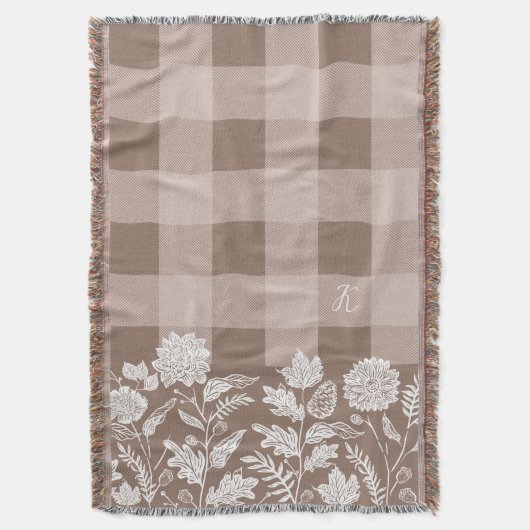 Fall Foliage Autumn Flowers & Foliage Taupe Plaid Decke (Vorderseite Vertikal)