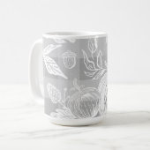 Fall Foliage Autumn Flowers & Pumpkins Grey Plaid Kaffeetasse (Vorderseite Links)