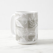 Fall Foliage Autumn Flowers & Pumpkins Sage Plaid Kaffeetasse (Vorderseite Links)