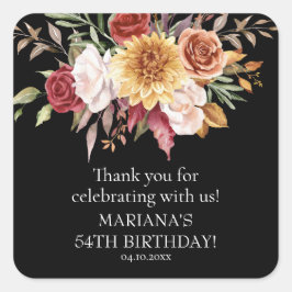 Fall Foliage Black Birthday Party Gefallen Quadratischer Aufkleber