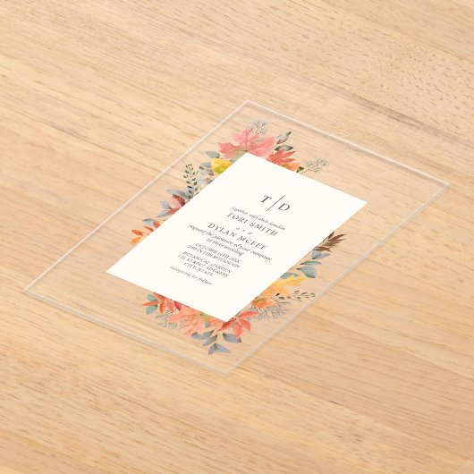 Fall-Foliage-Blätter fallen Monogramm-Hochzeit Acryleinladungen (Ablage )