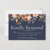 Fall Foliage Bloral Navy Blue Wedding RSVP Card Dankeskarte (Vorderseite)