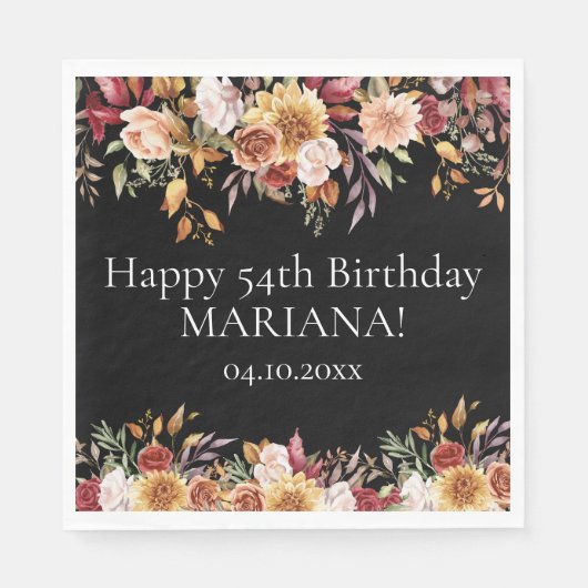 Fall Foliage Blume Black Birthday Party Serviette (Vorderseite)