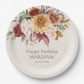 Fall Foliage Blume Elfenbein Geburtstagsparty Pappteller (Vorderseite)