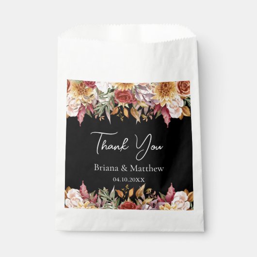 Fall Foliage Blume Schwarz-Weiß-Hochzeit Geschenktütchen (Vorderseite)