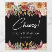 Fall Foliage Blume Schwarz-Weiß-Hochzeit Weinetikett (Einzelnes Label)
