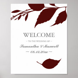 Fall Foliage Burgundy Blätter Hochzeit Willkommen Poster
