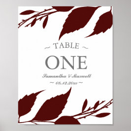 Fall Foliage Burgundy Blätter Tischnummer Poster