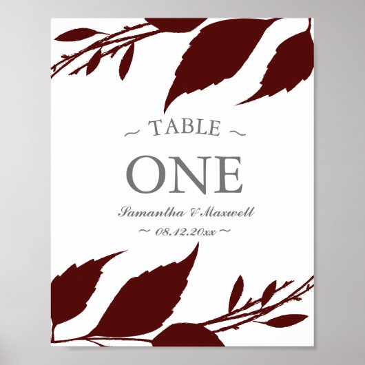 Fall Foliage Burgundy Blätter Tischnummer Poster (Vorne)