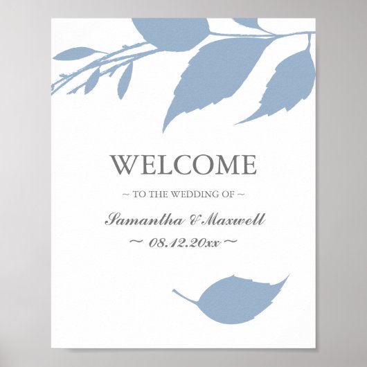 Fall Foliage Dusty Blue Blätter Hochzeit Begrüßung Poster (Vorne)