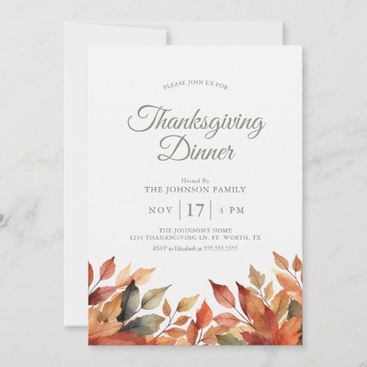 Fall Foliage Eleganter Erntedank Dinner Einladung (Vorderseite)