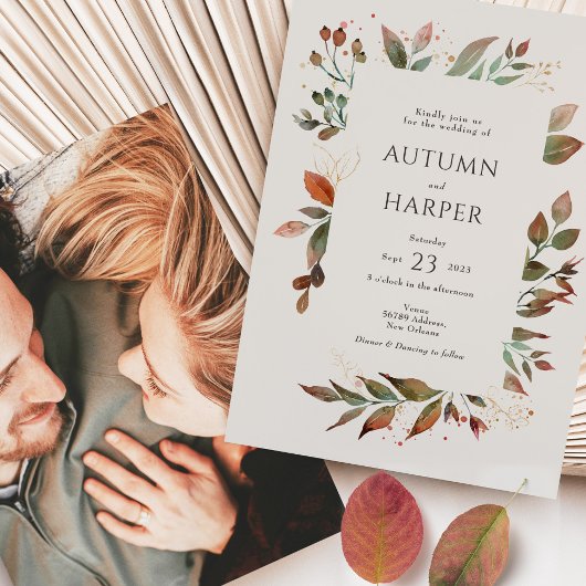 Fall Foliage 'Falling in Liebe' Foto Hochzeit Einladung