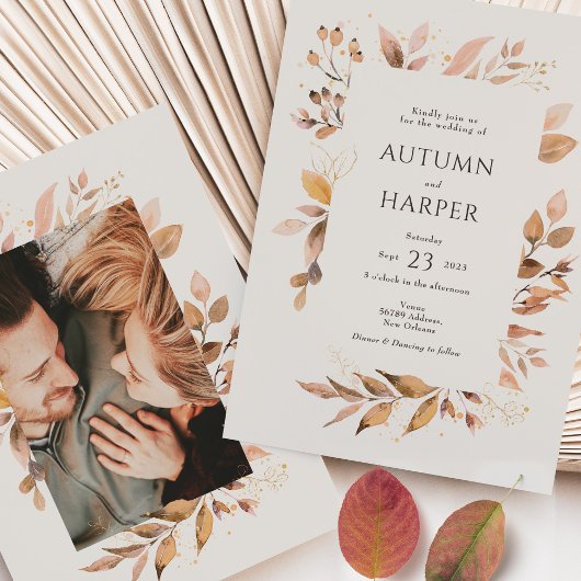 Fall Foliage 'Falling in Liebe' Foto Hochzeit Einladung