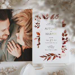 Fall Foliage 'Falling in Liebe' Foto Hochzeit Folieneinladung