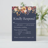Fall Foliage Floral Navy Blue Wedding RSVP Karte (Stehend Vorderseite)
