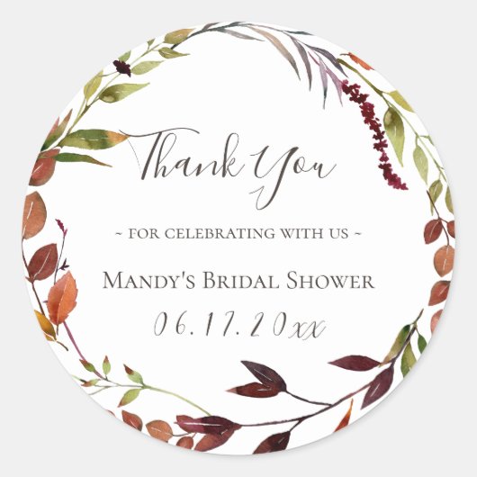 Fall Foliage Green Kreath Vielen Dank Runder Aufkleber (Vorderseite)
