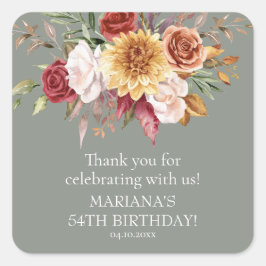 Fall Foliage Grün Geburtstagsparty Gunst Quadratischer Aufkleber