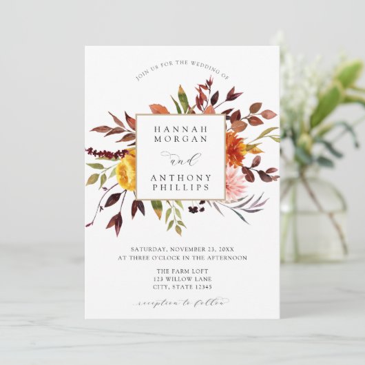 Fall-Foliage-Hochzeit Einladung (Stehend Vorderseite)