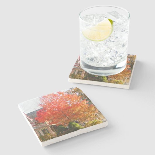 Fall Foliage in Oak Bluffs - Martha's Vineyard Steinuntersetzer (Seitenansicht)