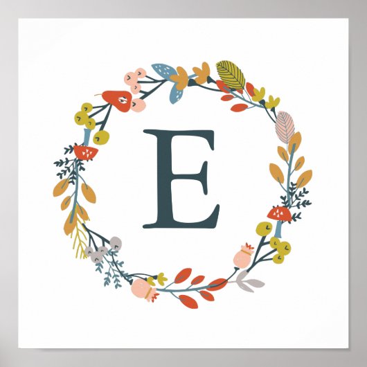 Fall Foliage Monogram Kinderzimmer Art Print Poster (Vorne)