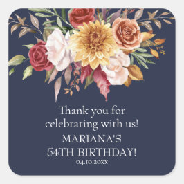 Fall Foliage Navy Blue Birthday Party Gefallen Quadratischer Aufkleber