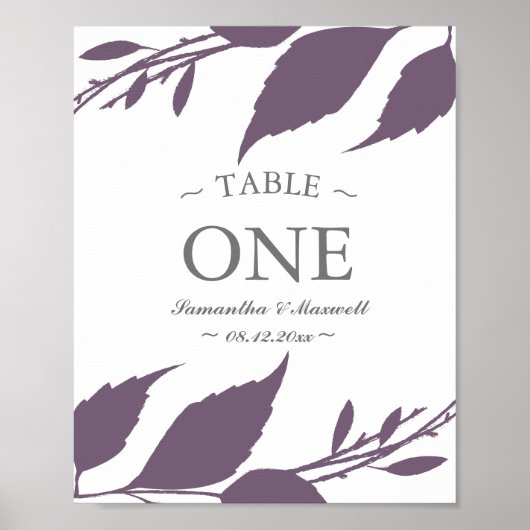 Fall Foliage Plum Lila Blätter Tischnummer Poster (Vorne)