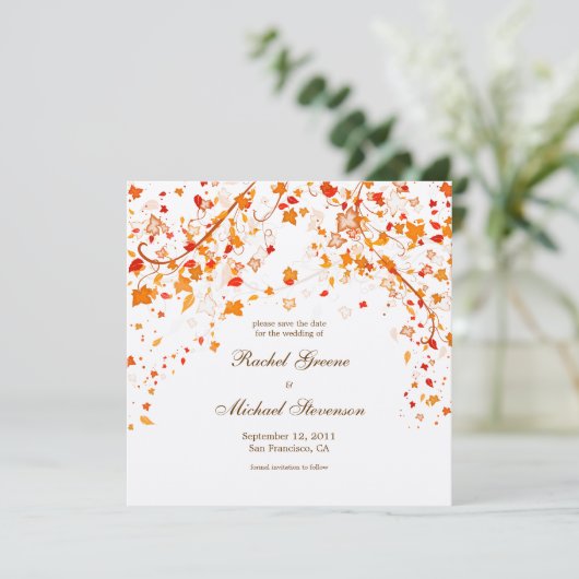Fall Foliage Save the Date Hochzeitskarte (Stehend Vorderseite)